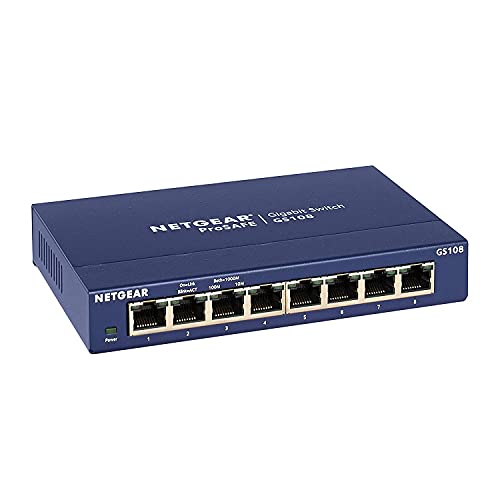 NETGEAR GS108GE LAN 交换机 8 端口网络交换机（即插即用千兆位交换机 LAN 分配器、LAN 分配器、以太网集线器、无风扇金属外壳、ProSAFE 终身保修） - EDV-Guru (Guru e.U.)