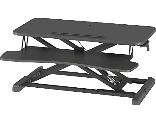 BONTEC Steh-Sitz Schreibtisch Steharbeitsplatz Stehpult Standtisch Ergonomische Höhenverstellbar für PC-Computerbildschirm, Laptop | 80x40cm Plattform mit Tastaturablage, 15 kg Kapazität - EDV-Guru (Guru e.U.)