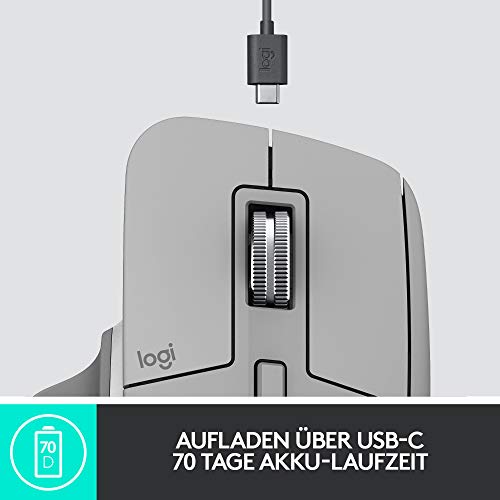 Logitech MX Master 3 kablosuz fare, USB alıcısı aracılığıyla Bluetooth ve 2,4 GHz bağlantı, 4000 DPI sensör, ultra hızlı kaydırma, tüm yüzeyler için, 7 düğme, PC/Mac/iPadOS - açık gri - EDV-Guru (Guru e.U.)