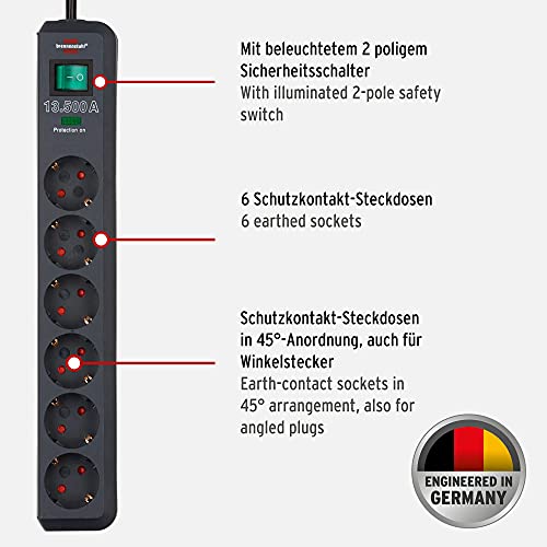 Brennenstuhl Eco-Line, 6-way power strip with surge protection (power strip with switch and 5m cable) anthracite - EDV-Guru (Guru e.U.)