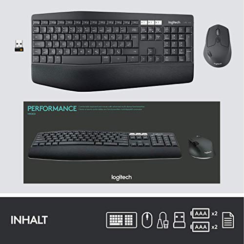 Logitech MK850 Performance Kabelloses Tastatur-Maus-Set, Bluetooth & 2.4 GHz Verbindung via USB-Empfänger, Multi-Device, 24 bis 36-Monate Akkuleistung, Handballenauflage, Deutsches QWERTZ-Layout - EDV-Guru (Guru e.U.)