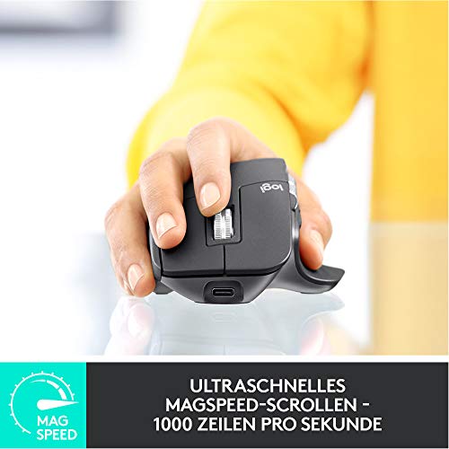 Logitech MX Master 3 kablosuz fare, USB alıcısı aracılığıyla Bluetooth ve 2,4 GHz bağlantı, 4000 DPI sensör, ultra hızlı kaydırma, tüm yüzeyler için, 7 düğme, PC/Mac/iPadOS - açık gri - EDV-Guru (Guru e.U.)