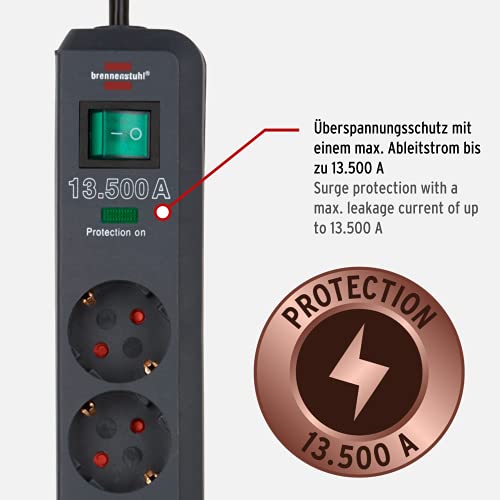 Brennenstuhl Eco-Line, 6-way power strip with surge protection (power strip with switch and 5m cable) anthracite - EDV-Guru (Guru e.U.)