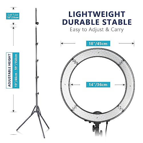 NEEWER Ringlicht mit Stativ Set: 18 Zoll/45cm Außen 55W 5600K Dimmbare LED Ringleuchte mit Bluetooth Fernbedienung für Handy/Kamera für YouTube TikTok Self Porträt Foto,Tätowierer,Make up,Salons - EDV-Guru (Guru e.U.)