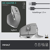 Logitech MX Master 3 kablosuz fare, USB alıcısı aracılığıyla Bluetooth ve 2,4 GHz bağlantı, 4000 DPI sensör, ultra hızlı kaydırma, tüm yüzeyler için, 7 düğme, PC/Mac/iPadOS - açık gri - EDV-Guru (Guru e.U.)
