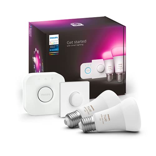 Philips Hue White & Col. Amb. E27 LED lámpa indítókészlet 2db-os intelligens gomb, 16 millió szín, szabályozható, alkalmazáson keresztül vezérelhető, kompatibilis az Amazon Alexával (Echo, Echo Dot) - EDV-Guru (Guru e.U.)