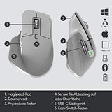 Logitech MX Master 3 kablosuz fare, USB alıcısı aracılığıyla Bluetooth ve 2,4 GHz bağlantı, 4000 DPI sensör, ultra hızlı kaydırma, tüm yüzeyler için, 7 düğme, PC/Mac/iPadOS - açık gri - EDV-Guru (Guru e.U.)