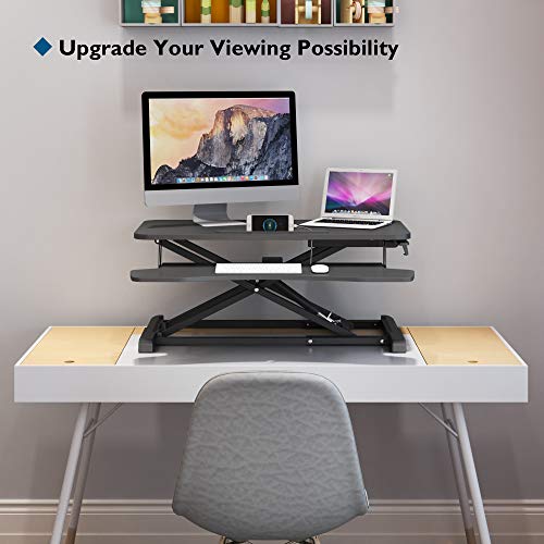 BONTEC Steh-Sitz Schreibtisch Steharbeitsplatz Stehpult Standtisch Ergonomische Höhenverstellbar für PC-Computerbildschirm, Laptop | 80x40cm Plattform mit Tastaturablage, 15 kg Kapazität - EDV-Guru (Guru e.U.)