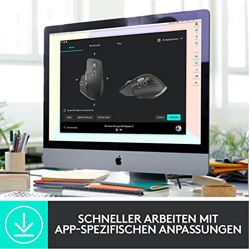 Logitech MX Master 3 kablosuz fare, USB alıcısı aracılığıyla Bluetooth ve 2,4 GHz bağlantı, 4000 DPI sensör, ultra hızlı kaydırma, tüm yüzeyler için, 7 düğme, PC/Mac/iPadOS - açık gri - EDV-Guru (Guru e.U.)