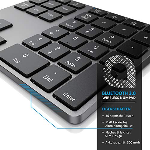 CSL - Bluetooth Numpad - Wireless number pad with multifunctional keys - Keypad aluminum - 35 keys - Bluetooth 3.0 - Wireless - compatible with Apple PC Notebook Tablet Laptop - Windows Android iOS - EDV-Guru (Guru e.U.)