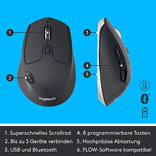 Logitech MK850 Performance Kabelloses Tastatur-Maus-Set, Bluetooth & 2.4 GHz Verbindung via USB-Empfänger, Multi-Device, 24 bis 36-Monate Akkuleistung, Handballenauflage, Deutsches QWERTZ-Layout - EDV-Guru (Guru e.U.)