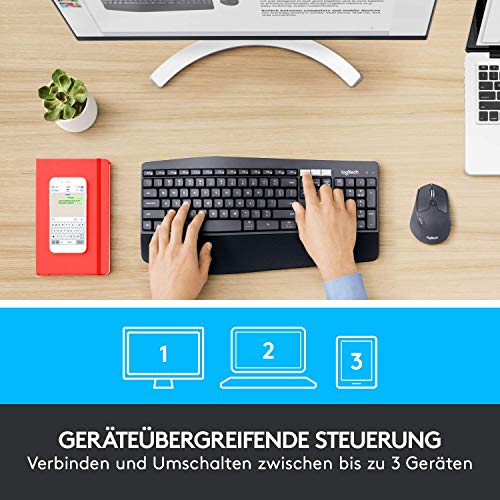 Logitech MK850 Performance Kabelloses Tastatur-Maus-Set, Bluetooth & 2.4 GHz Verbindung via USB-Empfänger, Multi-Device, 24 bis 36-Monate Akkuleistung, Handballenauflage, Deutsches QWERTZ-Layout - EDV-Guru (Guru e.U.)